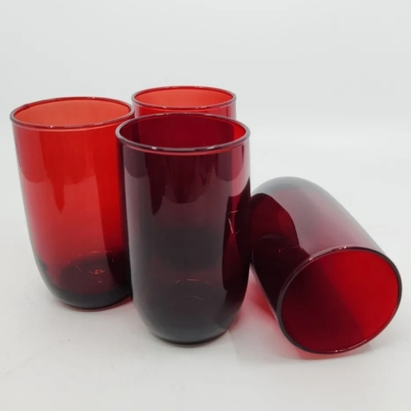 4 Vtg Anchor Hocking Royal Ruby Red Roly Poly Hand-Blown Tumbler Glasses - 8 oz - Picture 3 of 9